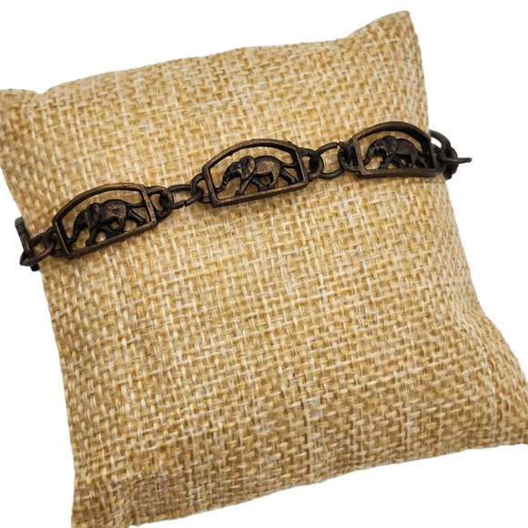 7.5" Brushed Bronze Elephant Paneled Link Womens Bracelet - Picture 1 of 7